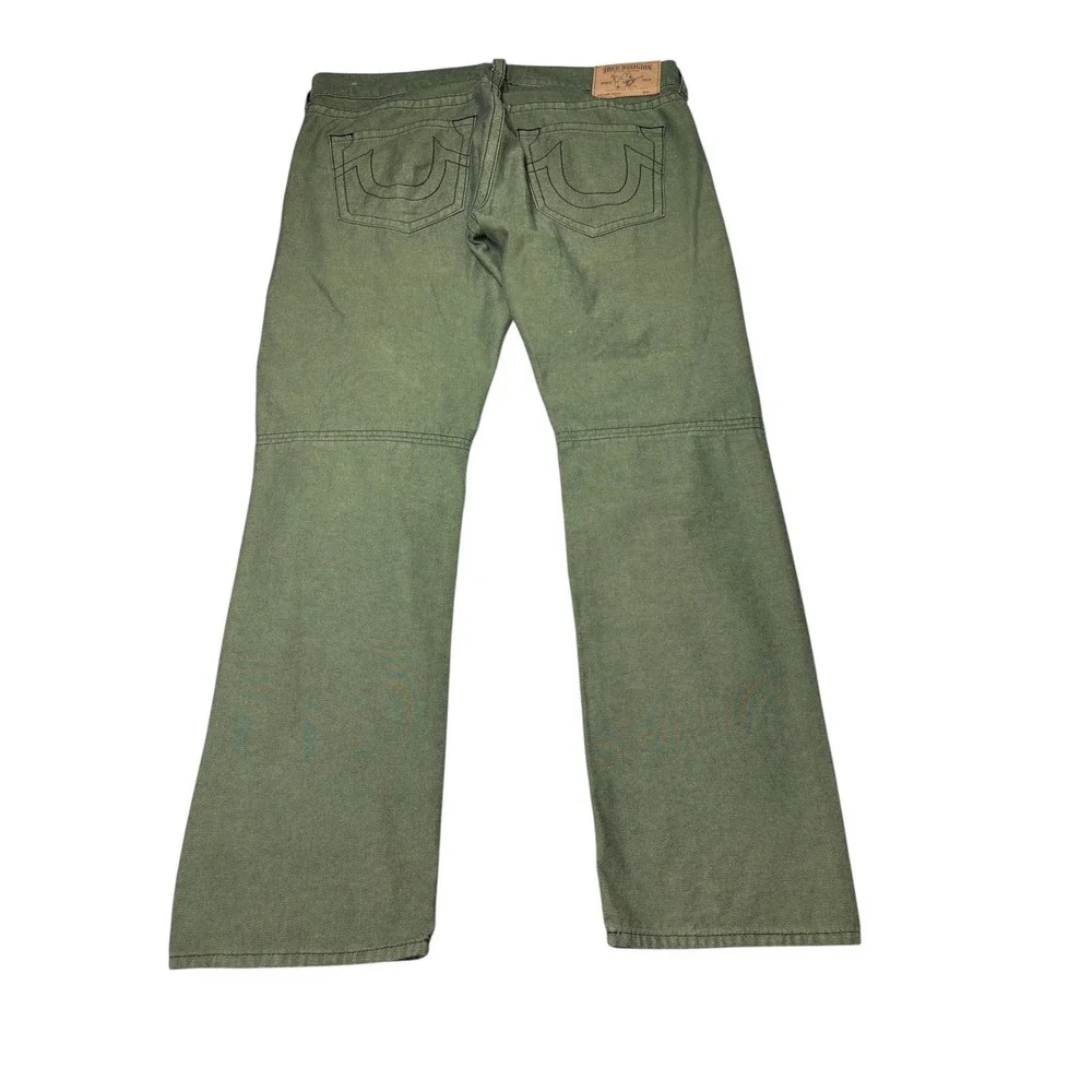True Religion Mens Section Moto Slim Pants Olive Green Biker Ribbed 38X33‎